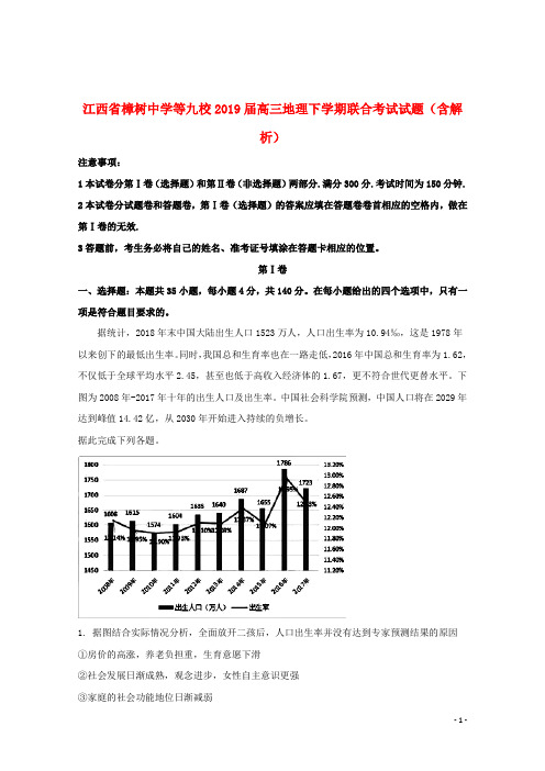 江西省樟树中学等九校2019届高三地理下学期联合考试试题(含解析)