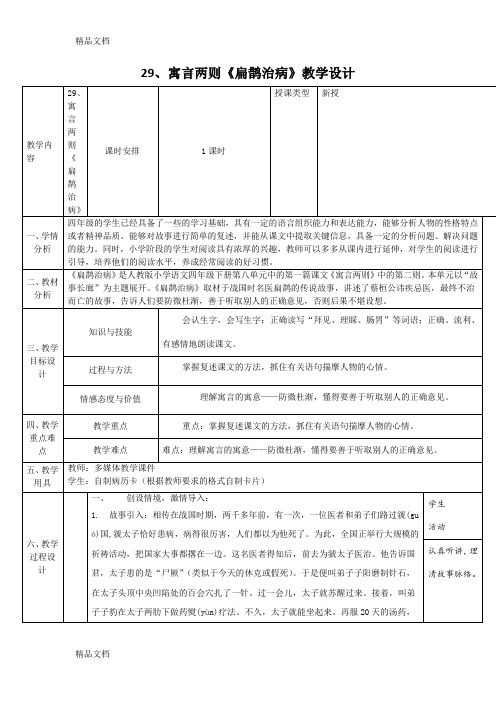 最新29.寓言两则《扁鹊治病》教案教学设计(比赛专用)