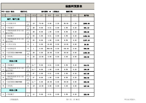 65平米两室一厅装修预算费用清单