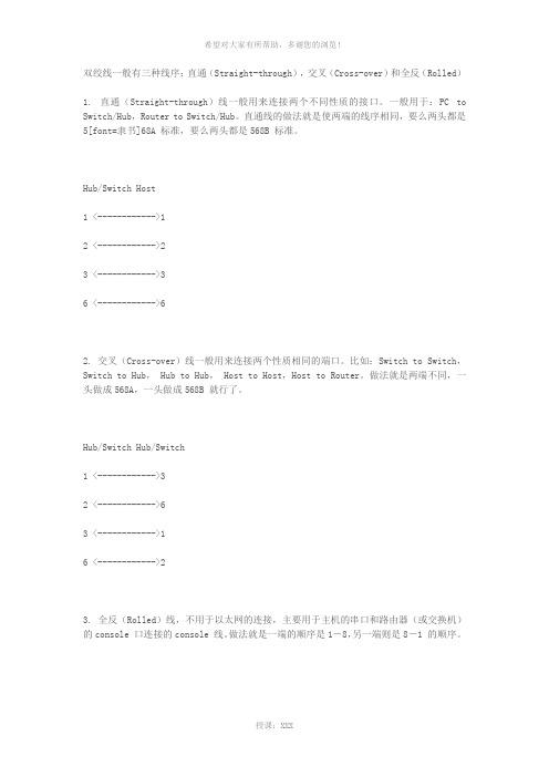 双绞线线序分类及网络测试详细讲解【连接方面】