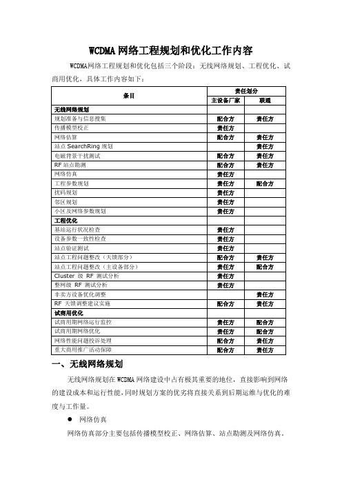 WCDMA网规和网优工作内容