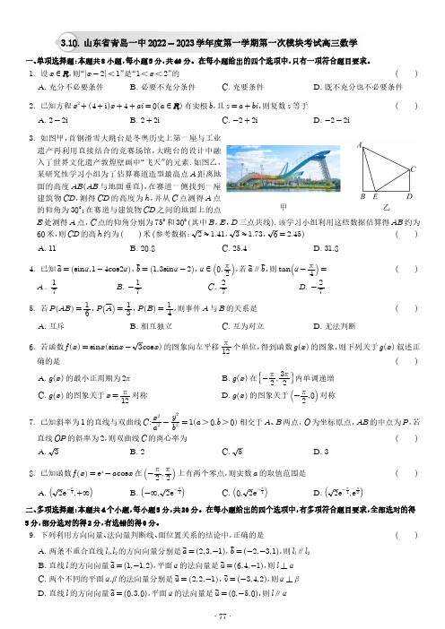 新高考山东省青岛一中2023届高三上学期第一次模块考试数学试卷及答案