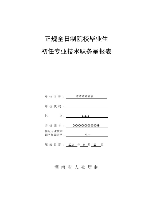 初任专业技术职务呈报表