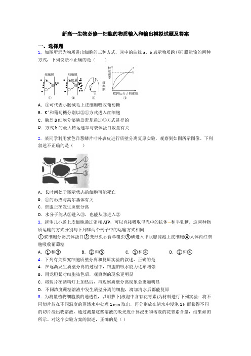 新高一生物必修一细胞的物质输入和输出模拟试题及答案