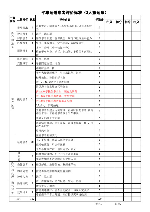 平车运送病人评价标准