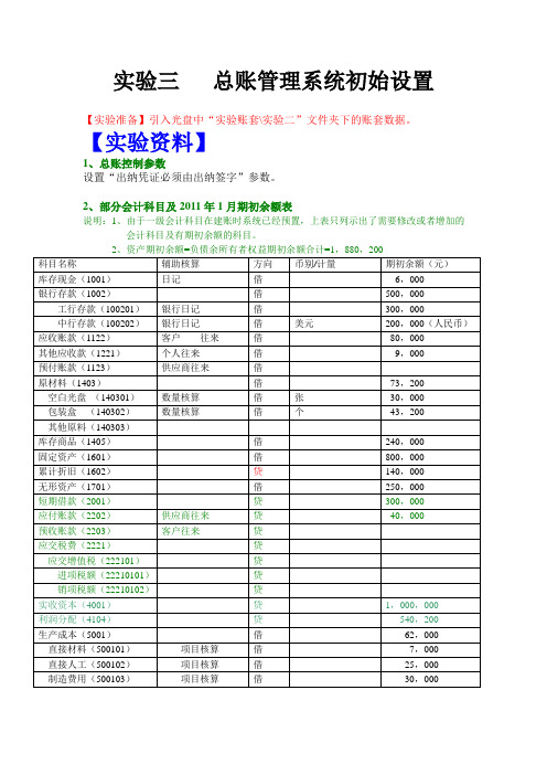 实验三   总账管理系统初始设置