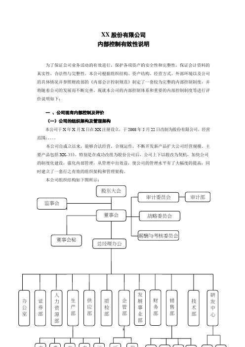 X股份有限公司关于内部控制有效性说明