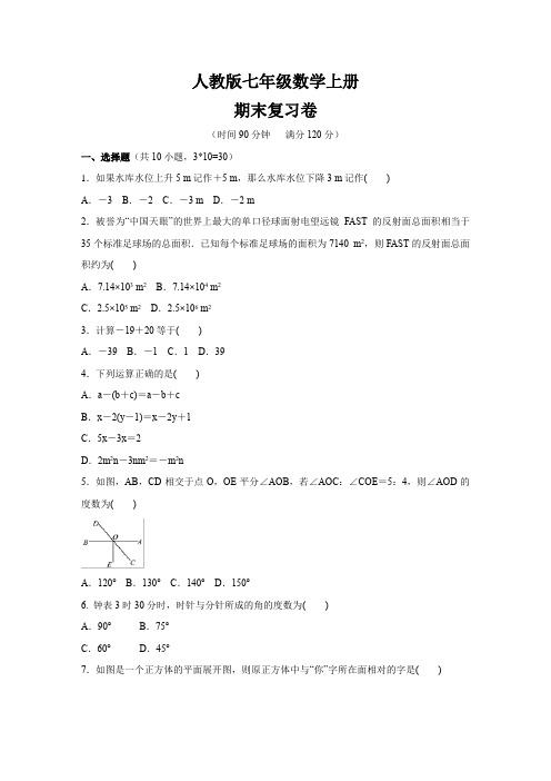 人教版七年级数学上册期末复习卷 (含答案)