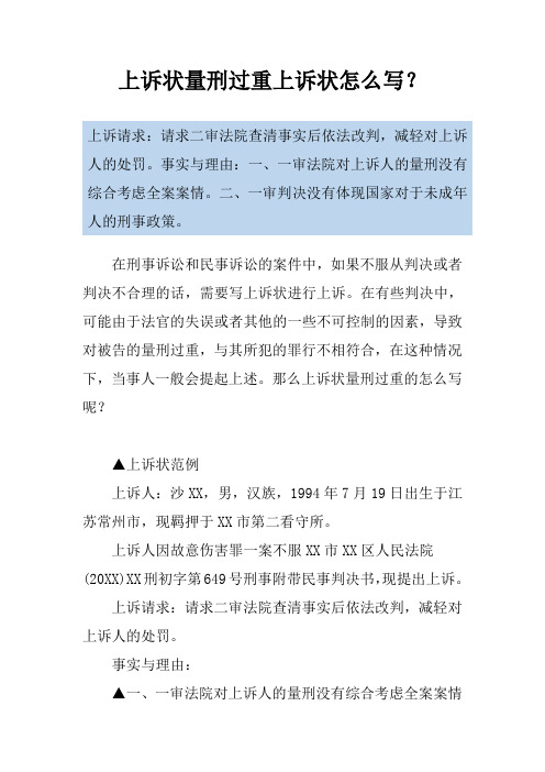 上诉状量刑过重上诉状怎么写？