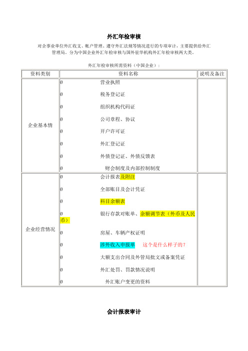 外汇年检审核需要提供的资料