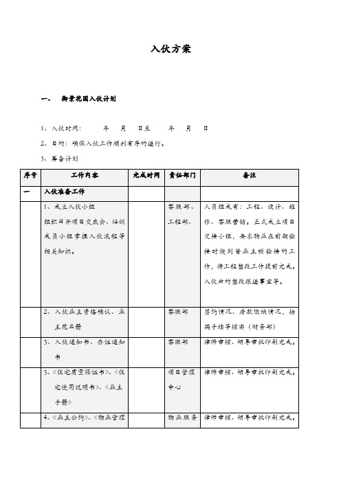 物业入伙筹备方案