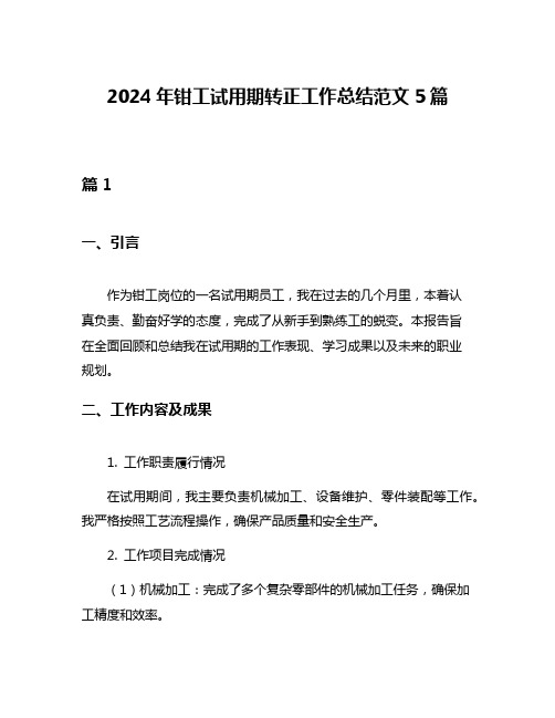 2024年钳工试用期转正工作总结范文5篇