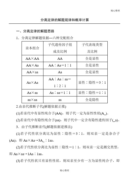 高中生物专题《分离定律的解题规律和概率计算》