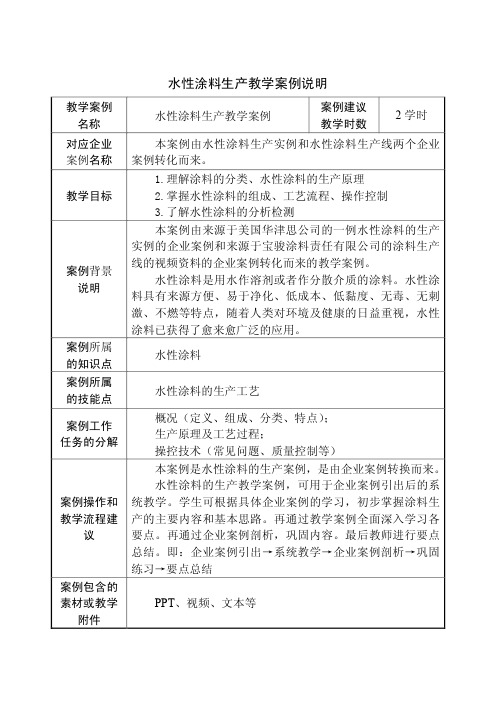 水性涂料生产教学案例说明