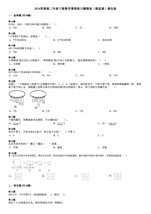 2024苏教版二年级下册数学暑假练习题精选(提优篇)强化版