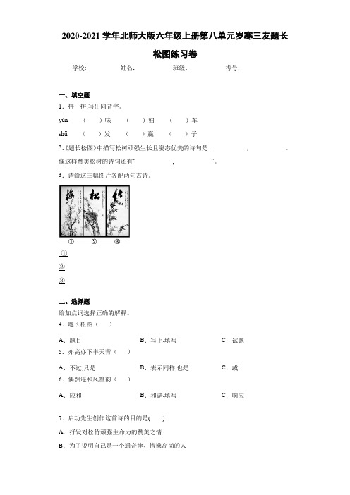 2020-2021学年北师大版六年级上册第八单元岁寒三友题长松图练习卷