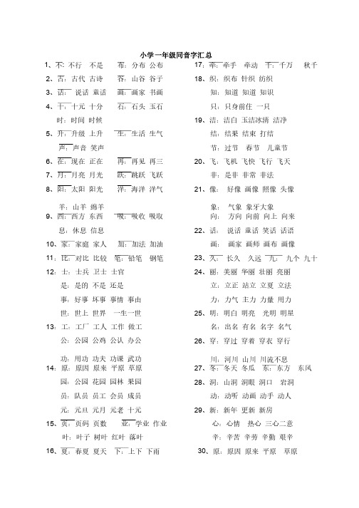 小学一年级同音字大全