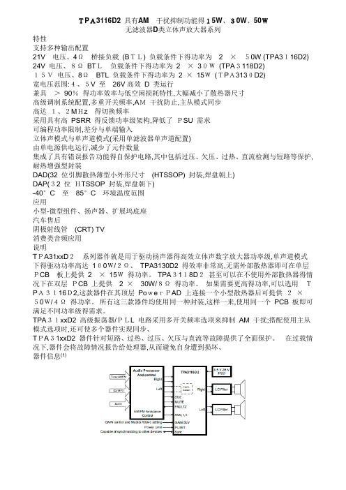 TPA3116D2中文数据表