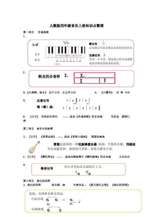 人教版四年级音乐上册知识点整理