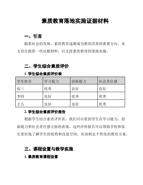 素质教育落地实施证据材料