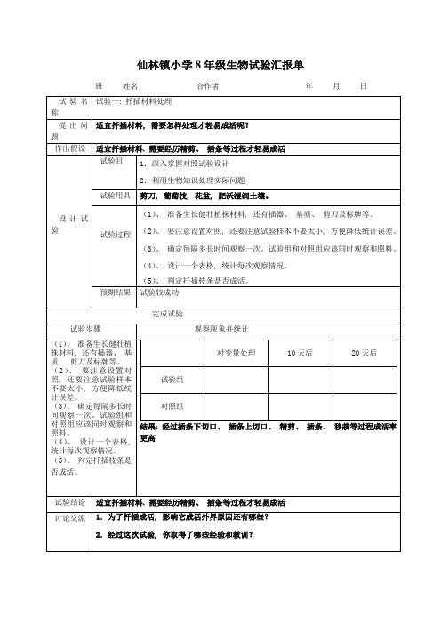 2021年新人教版生物八年级下学期实验报告