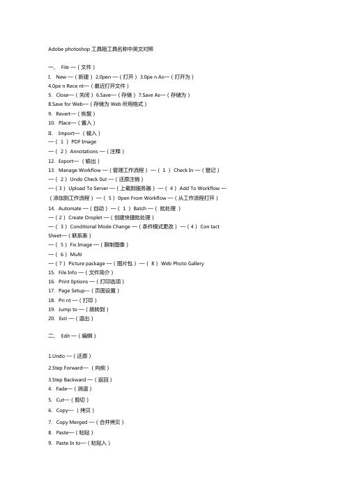 Adobephotoshop工具箱工具名称中英文对照资料