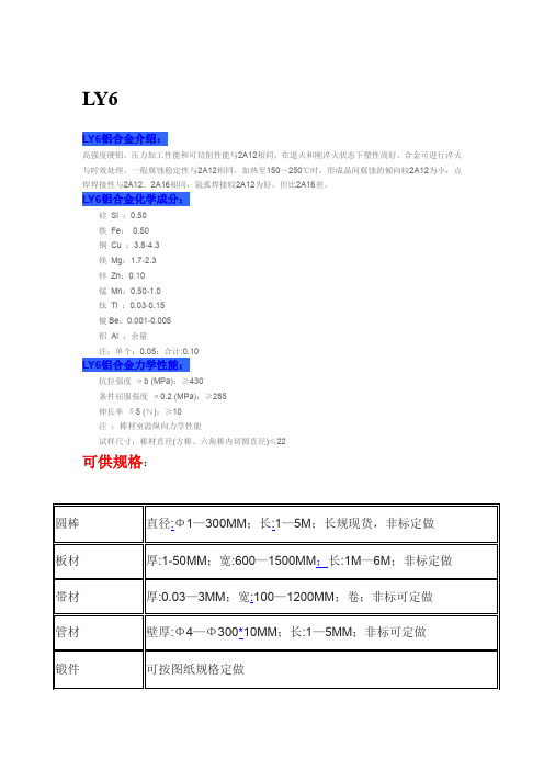 LY6铝合金高强度硬铝