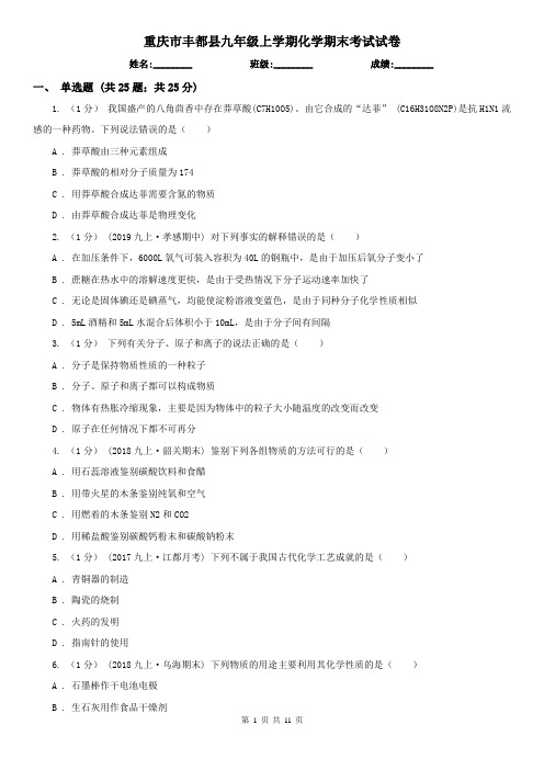 重庆市丰都县九年级上学期化学期末考试试卷