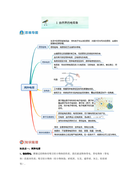 1自然界的电现象(原卷版)