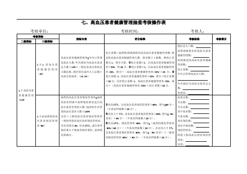 高血压患者健康管理抽查考核操作表