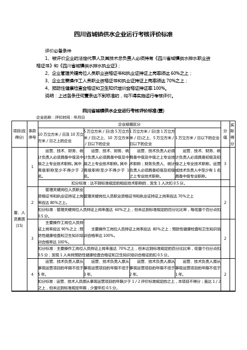 (绩效考核)一四川省城镇供水企业运行考核评价标准