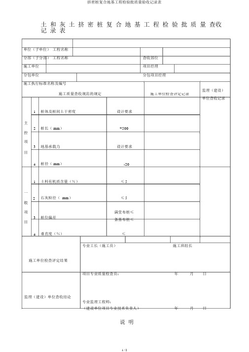 挤密桩复合地基工程检验批质量验收记录表