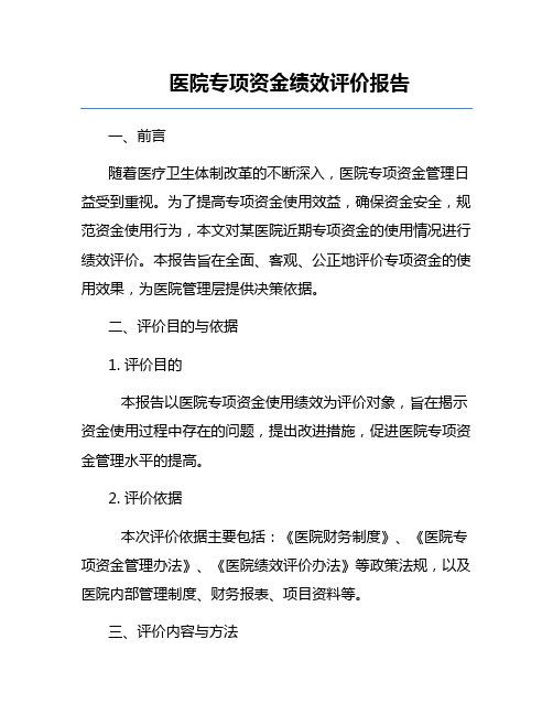 医院专项资金绩效评价报告