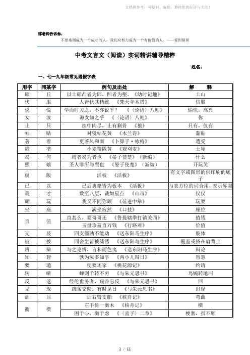 中考文言文(阅读)实词精讲辅导精粹