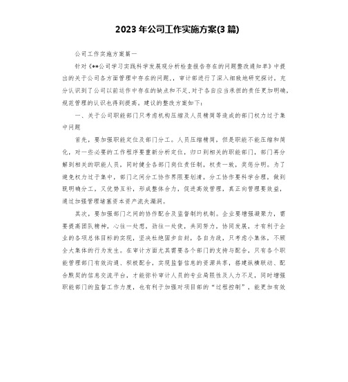 2023年公司工作实施方案(3篇)