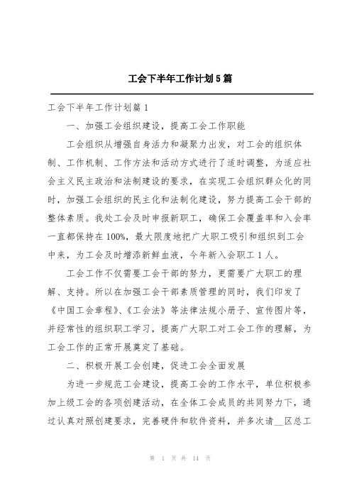 工会下半年工作计划5篇