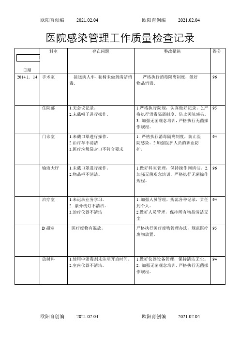 院感质量检查记录之欧阳育创编