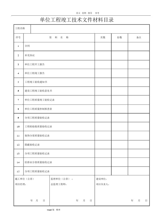 建筑装饰装修工程竣工验收资料表格