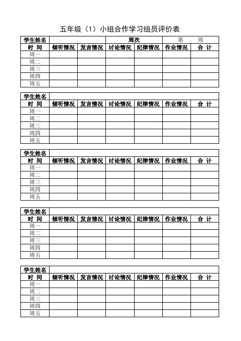 高效课堂班级评价用表