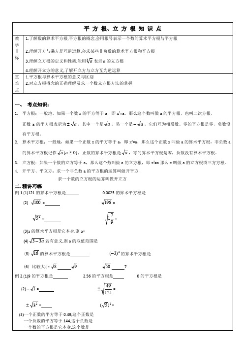 (完整版)七年级数学下册平方根、立方根总结