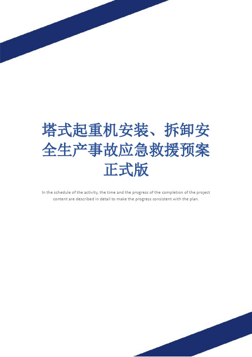 塔式起重机安装、拆卸安全生产事故应急救援预案正式版