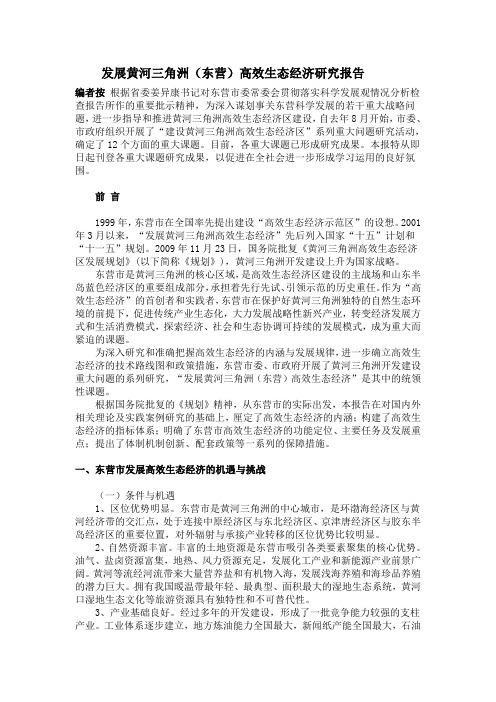 发展黄河三角洲((东营)高效生态经济研究报告