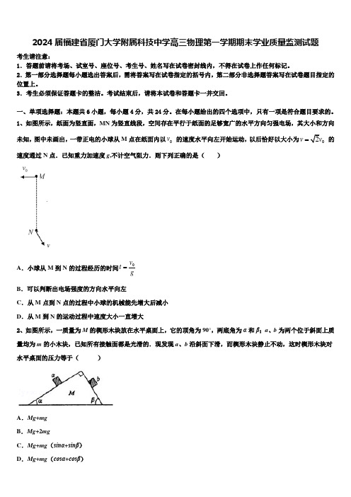 2024届福建省厦门大学附属科技中学高三物理第一学期期末学业质量监测试题含解析