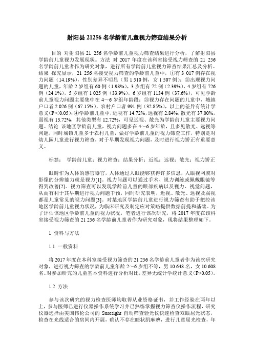 射阳县21256名学龄前儿童视力筛查结果分析