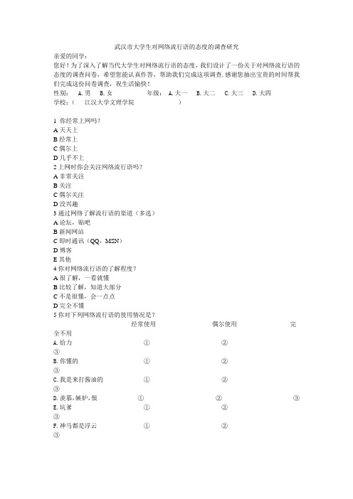 网络流行语的问卷调查