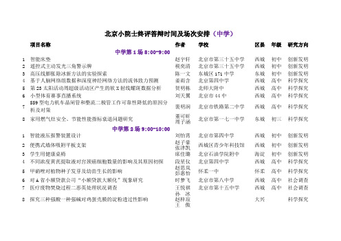 北京小院士终评答辩时间及场次安排中学