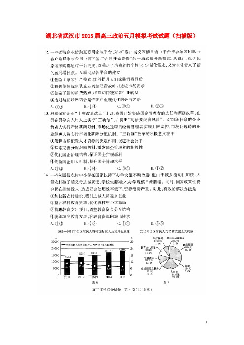 湖北省武汉市高三政治五月模拟考试试题(扫描版)