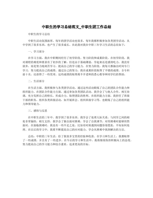 中职生的学习总结范文_中职生团工作总结