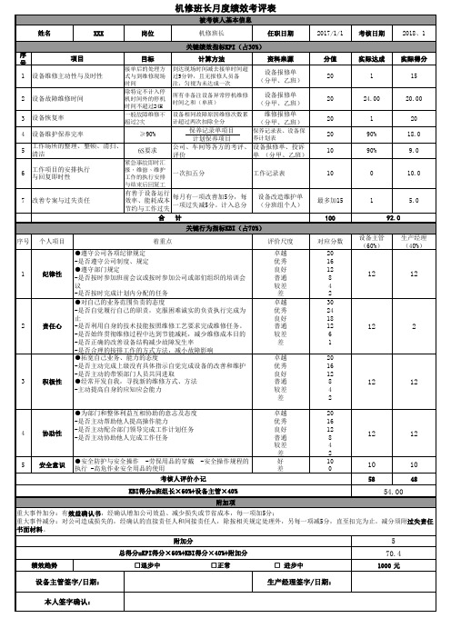 机修绩效考核表