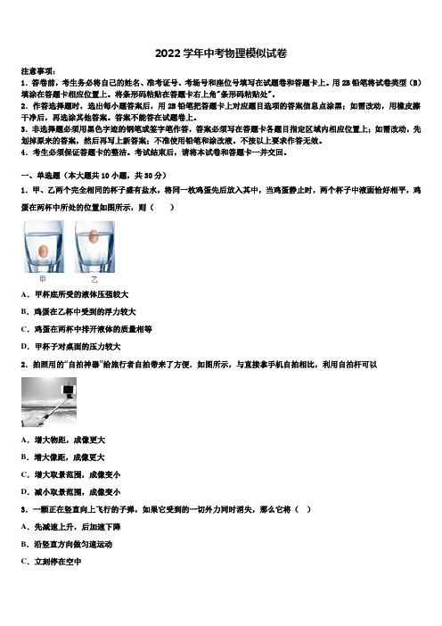 2022年吉林省长春市东北师大附中(明珠校区)中考四模物理试题(含答案解析)